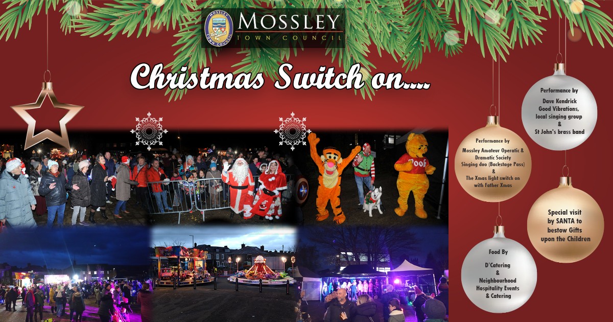 Mossley Christmas Lights switch-on – Saturday 25 November 2023 – 4.30pm to 6.30pm